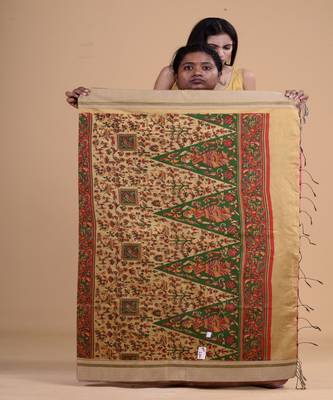 PINK,GOLDEN & MULTI   HANDLOOM  Hand Woven Silk  Jamdani Saree. 2