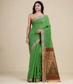 GREEN,GOLDEN & MULTI   HANDLOOM  Hand Woven Silk  Jamdani Saree.