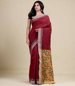 MAROON & GOLDEN  HANDLOOM  Hand Woven Silk  Jamdani Saree.