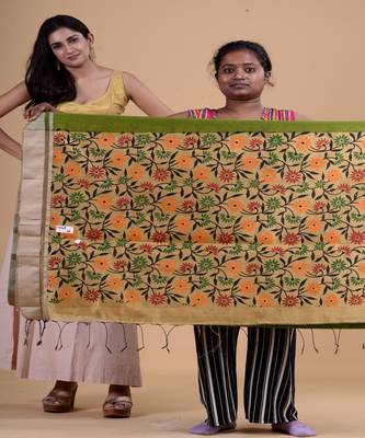 GREEN & GOLDEN   HANDLOOM  Hand Woven Silk  Jamdani Saree. 2