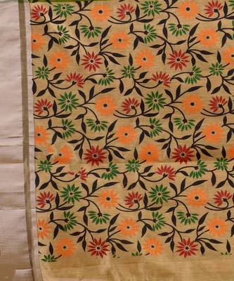 GREEN & GOLDEN   HANDLOOM  Hand Woven Silk  Jamdani Saree. 4