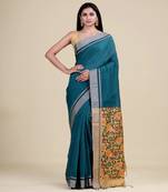 DEEP GREEN & GOLDEN   HANDLOOM  Hand Woven Silk  Jamdani Saree.