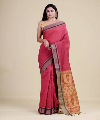 MAROON & GOLDEN  HANDLOOM  Hand Woven Silk  Jamdani Saree. 1