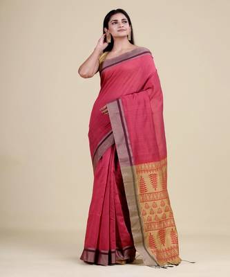 MAROON & GOLDEN  HANDLOOM  Hand Woven Silk  Jamdani Saree. 5