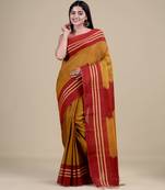 GOLDEN YELLOW & MAROON   HANDLOOM  Hand Woven Silk  Jamdani Saree.