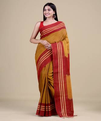 GOLDEN YELLOW & MAROON   HANDLOOM  Hand Woven Silk  Jamdani Saree. 5