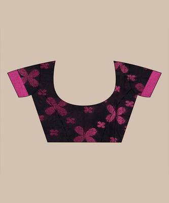 BLACK & PINK   HANDLOOM  Hand Woven Silk  Jamdani Saree. 3
