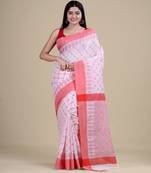 WHITE & RED   HANDLOOM  Hand Woven Silk  Jamdani Saree.