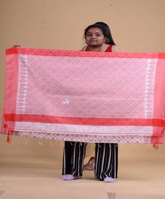 WHITE & RED   HANDLOOM  Hand Woven Silk  Jamdani Saree. 2