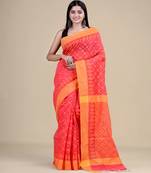 DEEP PINK & YELLOW   HANDLOOM  Hand Woven Silk  Jamdani Saree.