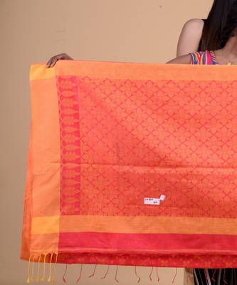 DEEP PINK & YELLOW   HANDLOOM  Hand Woven Silk  Jamdani Saree. 2