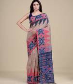 BEIGE,GREY & MULTI   HANDLOOM  Hand Woven Silk Tant Jamdani Saree.