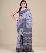GREY & BLACK   HANDLOOM  Hand Woven Silk  Jamdani Saree.