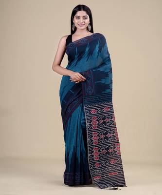 DEEP GREEN ,GREY & BLACK   HANDLOOM  Hand Woven Silk Tant Jamdani Saree. 1