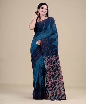 DEEP GREEN ,GREY & BLACK   HANDLOOM  Hand Woven Silk Tant Jamdani Saree. 5