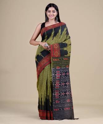 OLIVE GREEN & GREY   HANDLOOM  Hand Woven Silk  Jamdani Saree. 1
