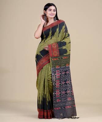 OLIVE GREEN & GREY   HANDLOOM  Hand Woven Silk  Jamdani Saree. 5