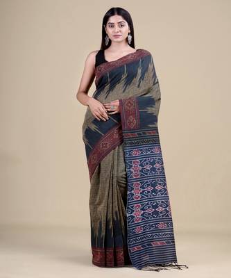 PISTA GREEN & GREY   HANDLOOM  Hand Woven Silk Tant Jamdani Saree. 5