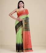 GREEN,RED & BLACK  HANDLOOM  Hand Woven Silk  Jamdani Saree.