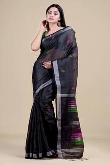BLACK & SILVER  HANDLOOM Hand Woven Tissue Jamdani Silk   Saree.