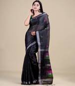 BLACK & SILVER  HANDLOOM Hand Woven Tissue Jamdani Silk   Saree.
