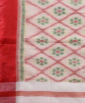 WHITE & RED  HANDLOOM  Hand Woven Silk Tant Jamdani Saree. 4