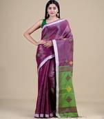 PURPLE & GREEN  HANDLOOM Hand Woven Tissue Jamdani Silk   Saree.