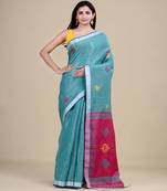 SEA GREEN& PINK  HANDLOOM Hand Woven Tissue Jamdani Silk   Saree.