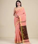 PEACH & BLACK  HANDLOOM Hand Woven Tissue Jamdani Silk   Saree.