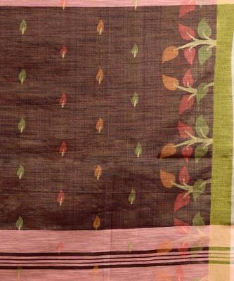 PEACH & BLACK  HANDLOOM Hand Woven Tissue Jamdani Silk   Saree. 4