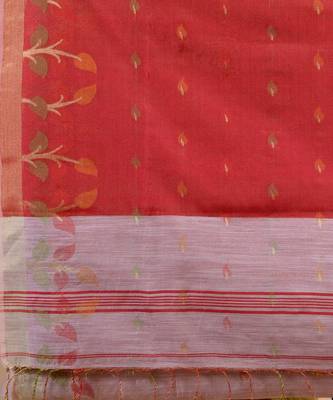 OFF-WHITE & RED  HANDLOOM Hand Woven Tissue Jamdani Silk   Saree. 4