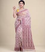 OFF-WHITE & MAROON DHAKAI JAMDANI  Hand Woven cotton silk  Handloom Saree.
