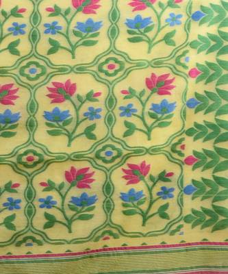 YELLOW & GREEN  DHAKAI JAMDANI  Hand Woven Cotton silk  Handloom   Saree. 2