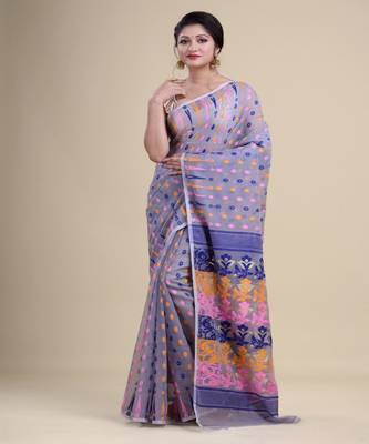 GRAY & MULTI  DHAKAI JAMDANI  Hand Woven Tant silk  Handloom   Saree. 1