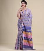 GRAY & MULTI  DHAKAI JAMDANI  Hand Woven Tant silk  Handloom   Saree.