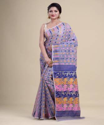 GRAY & MULTI  DHAKAI JAMDANI  Hand Woven Tant silk  Handloom   Saree. 3