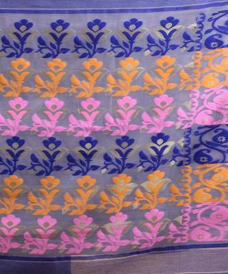 GRAY & MULTI  DHAKAI JAMDANI  Hand Woven Tant silk  Handloom   Saree. 4