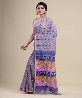GRAY & MULTI  DHAKAI JAMDANI  Hand Woven Tant silk  Handloom   Saree. 5