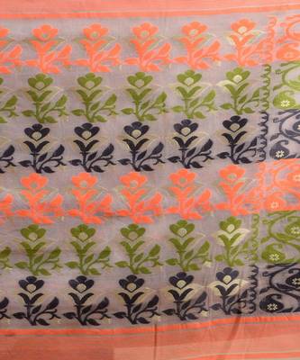 OFF-WHITE & MULTI  DHAKAI JAMDANI  Hand Woven Tant silk  Handloom   Saree. 2