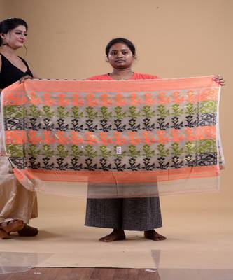 OFF-WHITE & MULTI  DHAKAI JAMDANI  Hand Woven Tant silk  Handloom   Saree. 4
