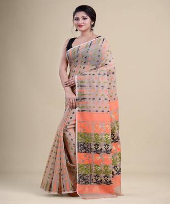 OFF-WHITE & MULTI  DHAKAI JAMDANI  Hand Woven Tant silk  Handloom   Saree. 5