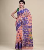 PEACH,BLUE & GREEN  DHAKAI JAMDANI  Hand Woven Cotton silk  Handloom   Saree.