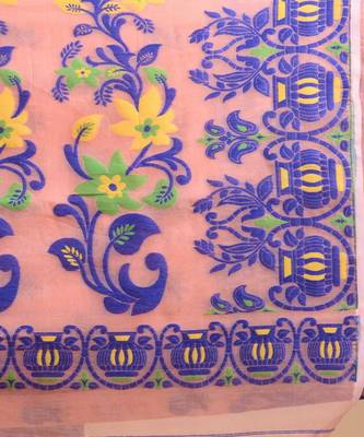 PEACH,BLUE & GREEN  DHAKAI JAMDANI  Hand Woven Cotton silk  Handloom   Saree. 2