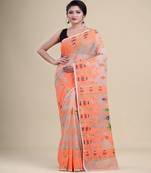 OFF-WHITE,ORANGE & GREEN  DHAKAI JAMDANI  Hand Woven Cotton silk  Handloom   Saree.