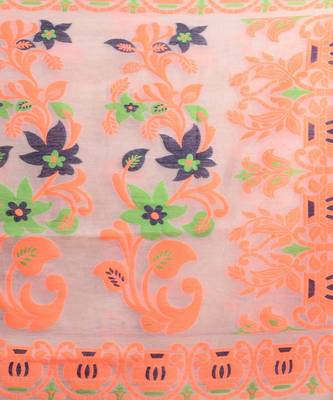 OFF-WHITE,ORANGE & GREEN  DHAKAI JAMDANI  Hand Woven Cotton silk  Handloom   Saree. 2
