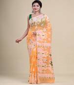 ORANGE,WHITE & GREEN  DHAKAI JAMDANI  Hand Woven Cotton silk  Handloom   Saree.