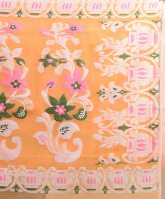 ORANGE,WHITE & GREEN  DHAKAI JAMDANI  Hand Woven Cotton silk  Handloom   Saree. 2