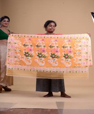 ORANGE,WHITE & GREEN  DHAKAI JAMDANI  Hand Woven Cotton silk  Handloom   Saree. 4