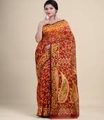 MAROON & YELLOW  DHAKAI JAMDANI  Hand Woven Tant silk  Handloom   Saree.
