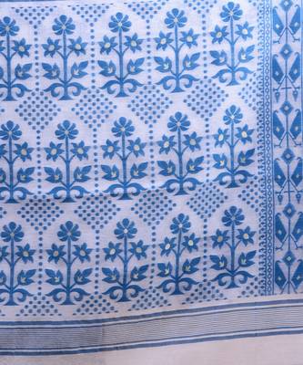 White & Blue Dhakai Jamdani Hand Woven Cotton Silk Handloom Saree. Without Blouse 2